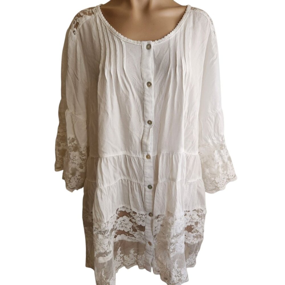 Denim 24/7 Tunic Top Women's Plus Size 22W Fairy Festival 3/4 Sleeve Boho Blouse